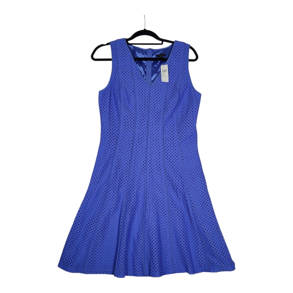 Ann Taylor Eyelet Aline Sleeveless Fit & Flare Dress Size 10 Periwinkle Blue New